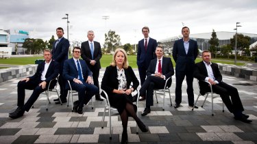 (From L-R) Ian Robson CEO Melbourne Victory, Gary Pert CEO Collingwood Football Club, Brendon Gale CEO Richmond Football Club, Craig Tiley CEO Tennis Australia, Elizabeth Broderick Sex Discrimination Commissioner, Simon Hollingsworth CEO ASC, Anthony Moore CEO Basketball Australia, Mark Anderson CEO Swimming Australia, Paul White CEO Brisbane Broncos.